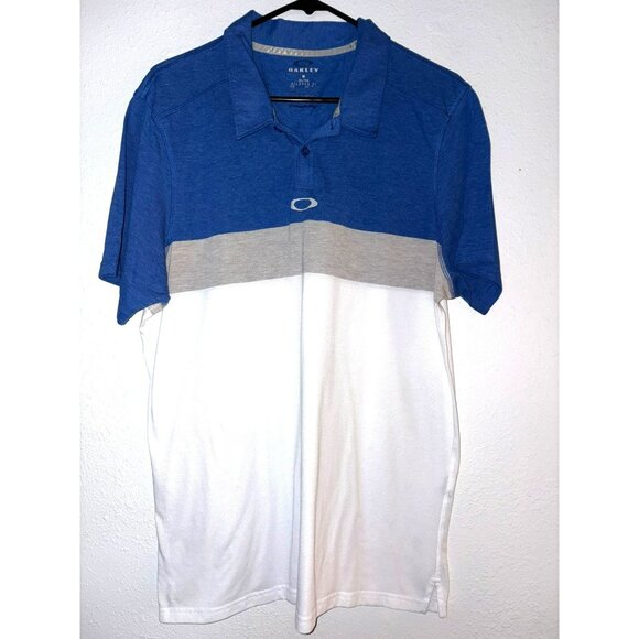 Oakley Men's Tailored Fit Blue/Gray/White Colorblock Polo Shirt Size XL - Picture 1 of 6